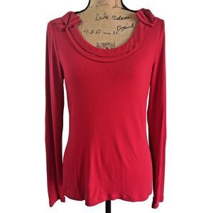 Etcetera Women's Red Long Sleeve Draped Neckline Jersey Stretch Blouse Top Sz M